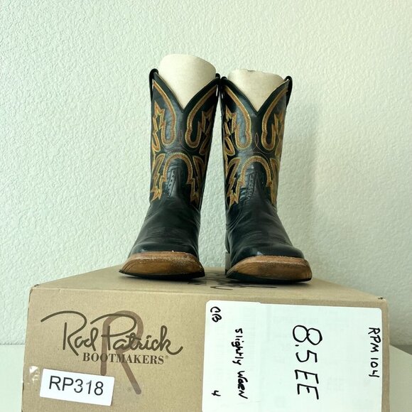 Rod Patrick Mens Cowboy Boots 8.5EE Black Leather Cowboy Square Toe Western EUC - Picture 12 of 14